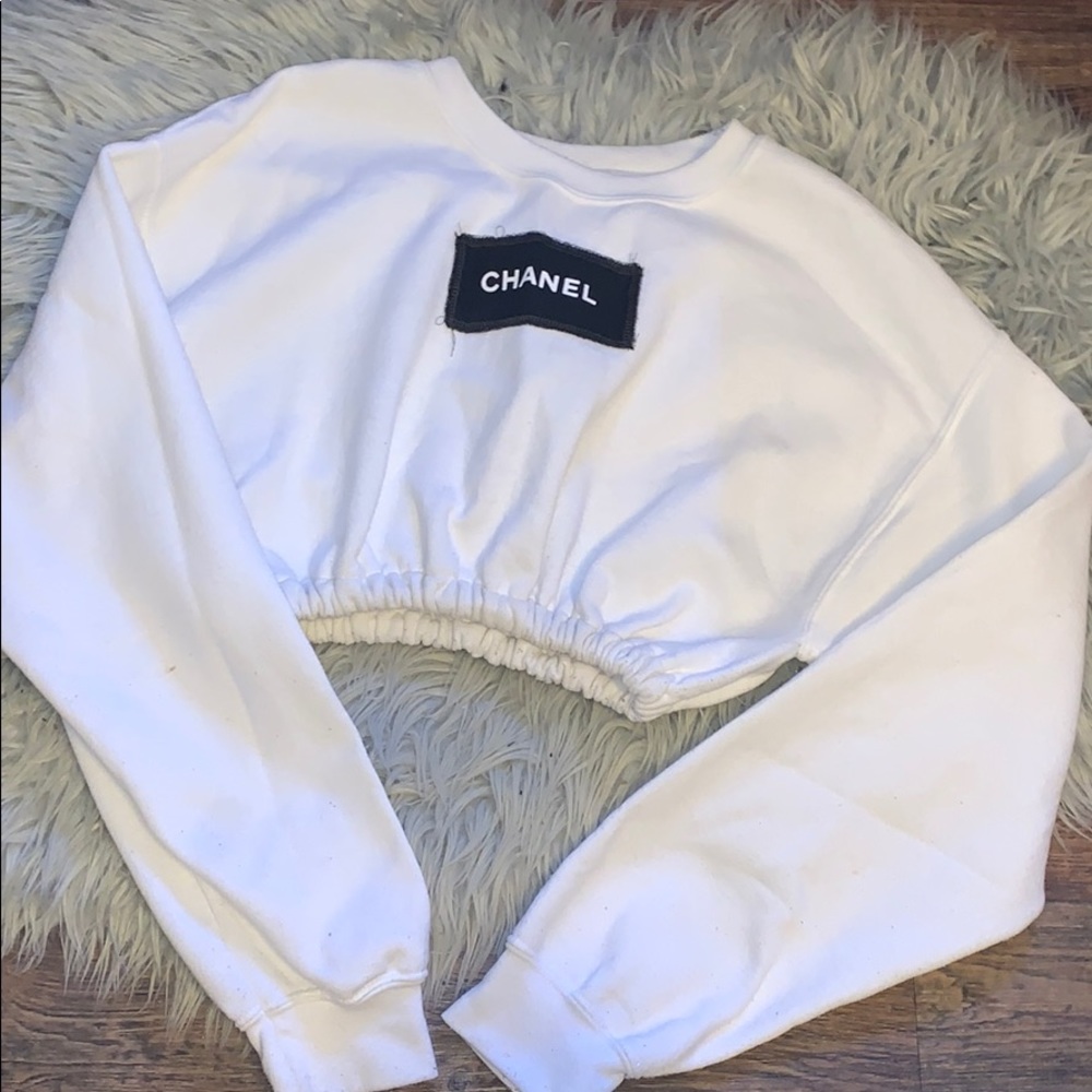 White Chanel cinched crew neck